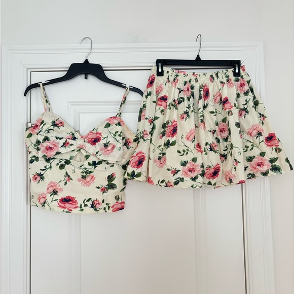 Aqua Dresses & Skirts - Aqua Cream Floral Crop Top & Skirt Set with Pink Roses